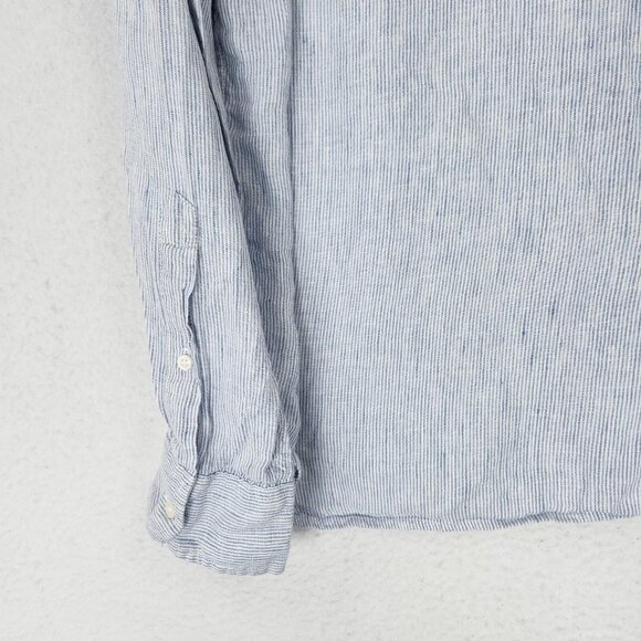J Crew Shirt Men Extra Large Blue White Stripe Linen Slim Fit Casual Long Sleeve - Picture 12 of 12